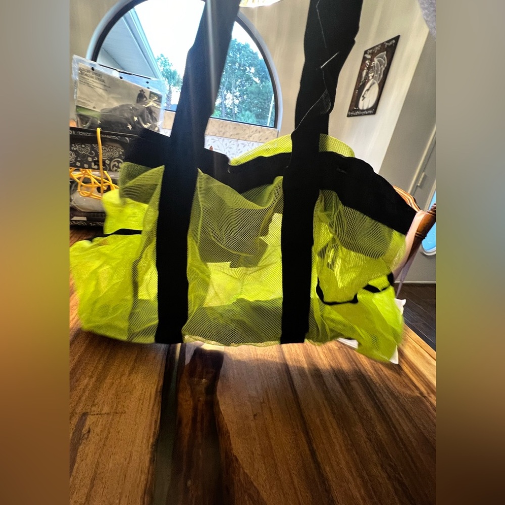 XL Neon Yellow and Black Mesh Zipper Tote Bag